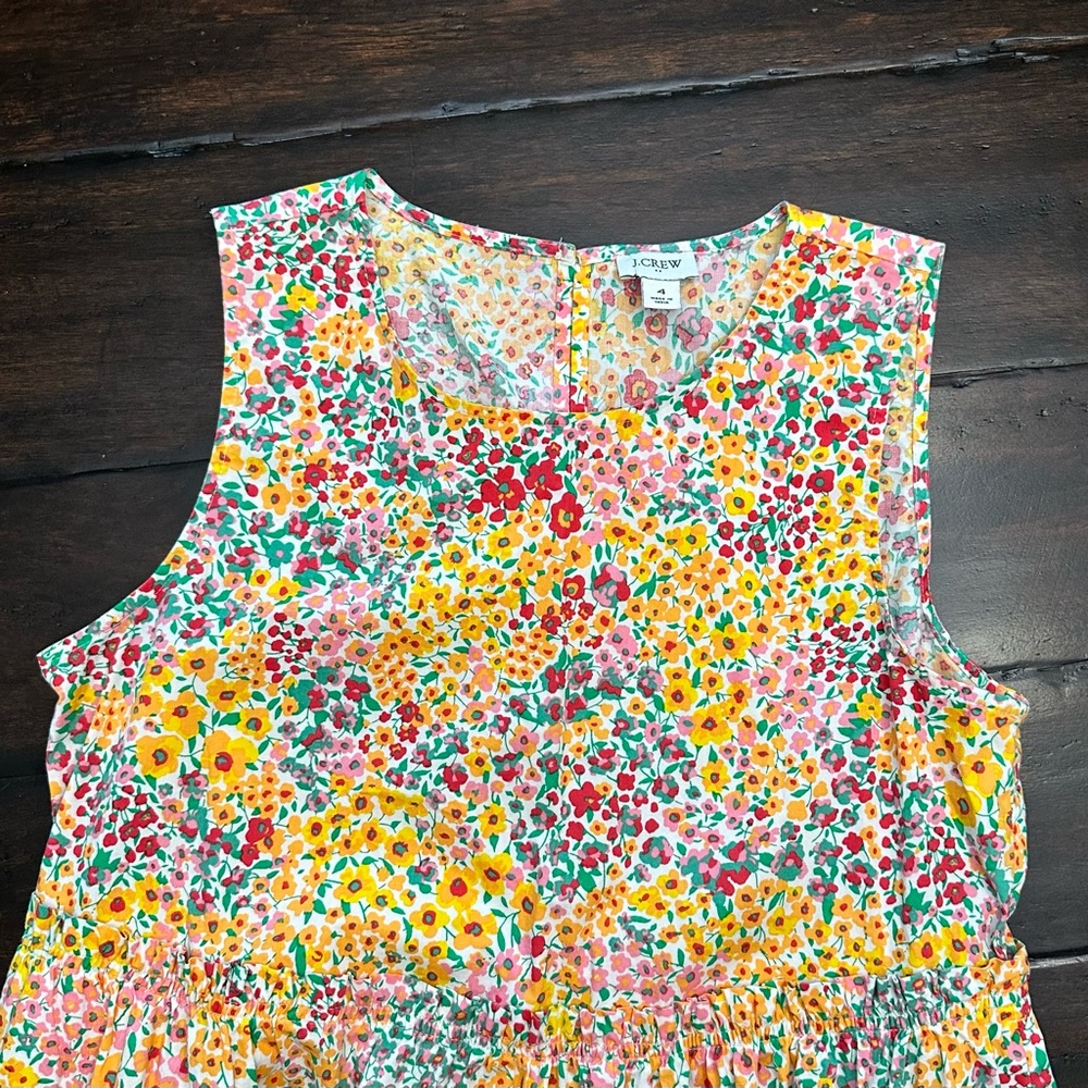 J.CREW Mixed Floral Sleeveless Tiered Midi Dress Pockets 4 - Picture 2 of 9